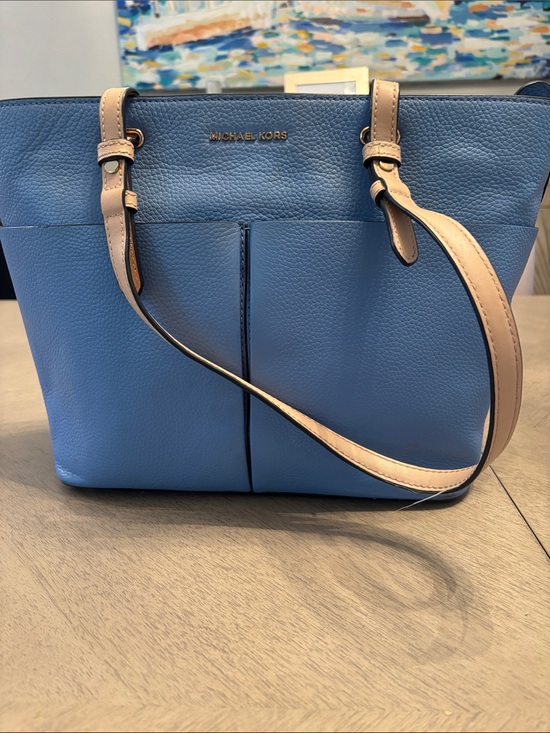 Michael Kors Handbags - Michael Kors Blue Leather Tote with Tan Straps